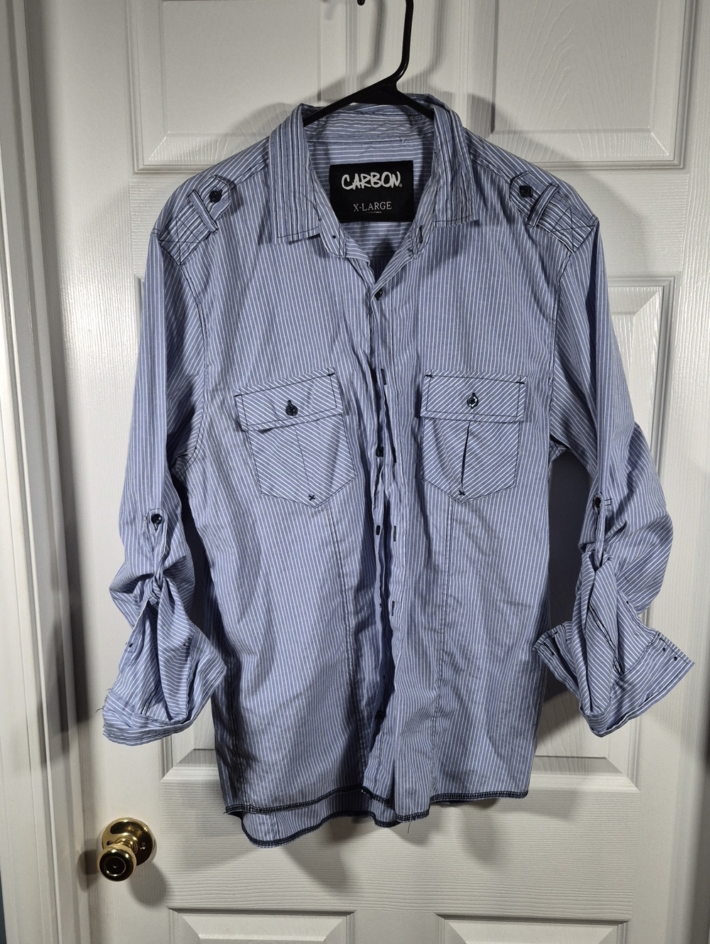 Carbon Light Blue Pinstripe Casual Button-Down Shirt